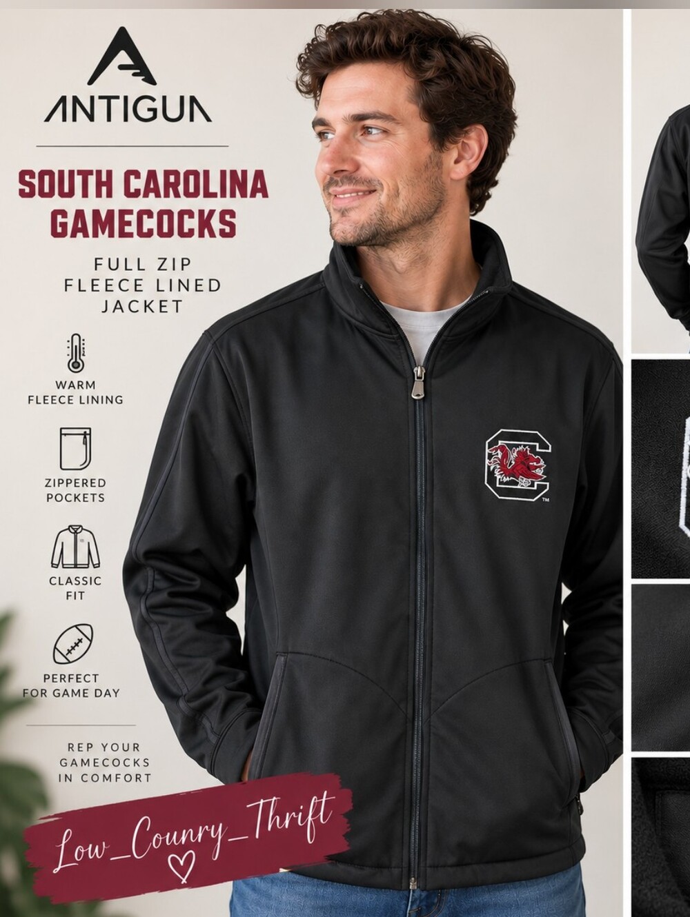Antigua South Carolina Gamecocks Fleece Jacket Men's L Black Full Zip NCAA